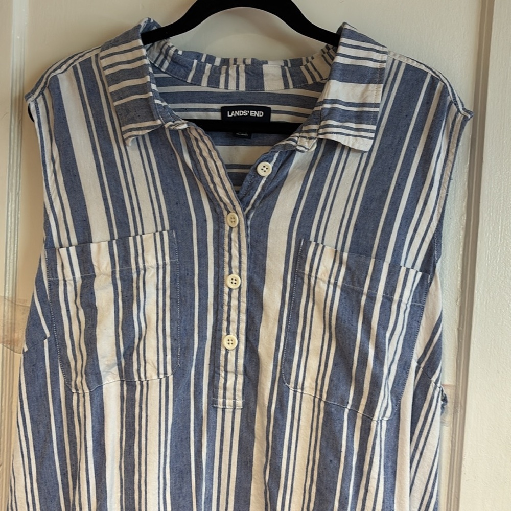 26 W Lands' End Blue and White Striped Sleeveless Dress